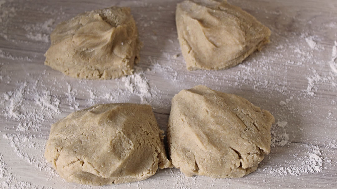 Orkney Beremeal Shortbread dough, divided into 4