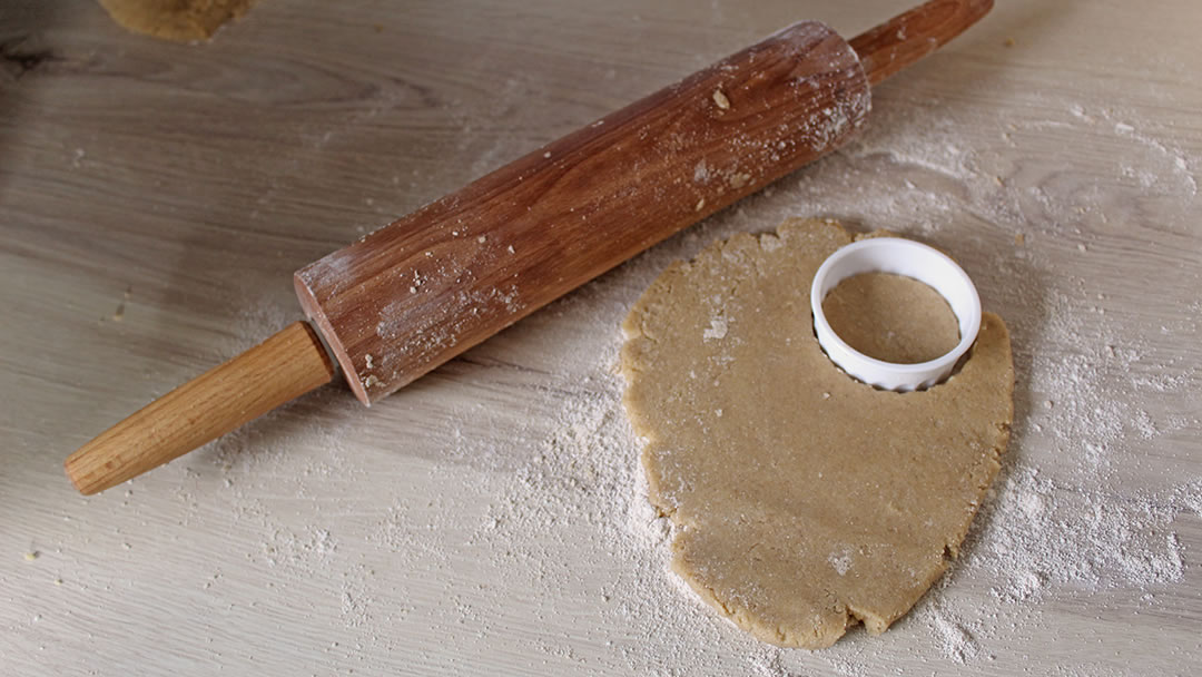 Rolling out the Orkney Beremeal Shortbread dough and cutting rounds