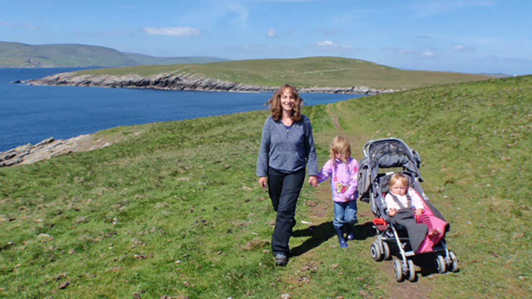 The McKelvies exploring Mousa on a previous family holiday in Shetland