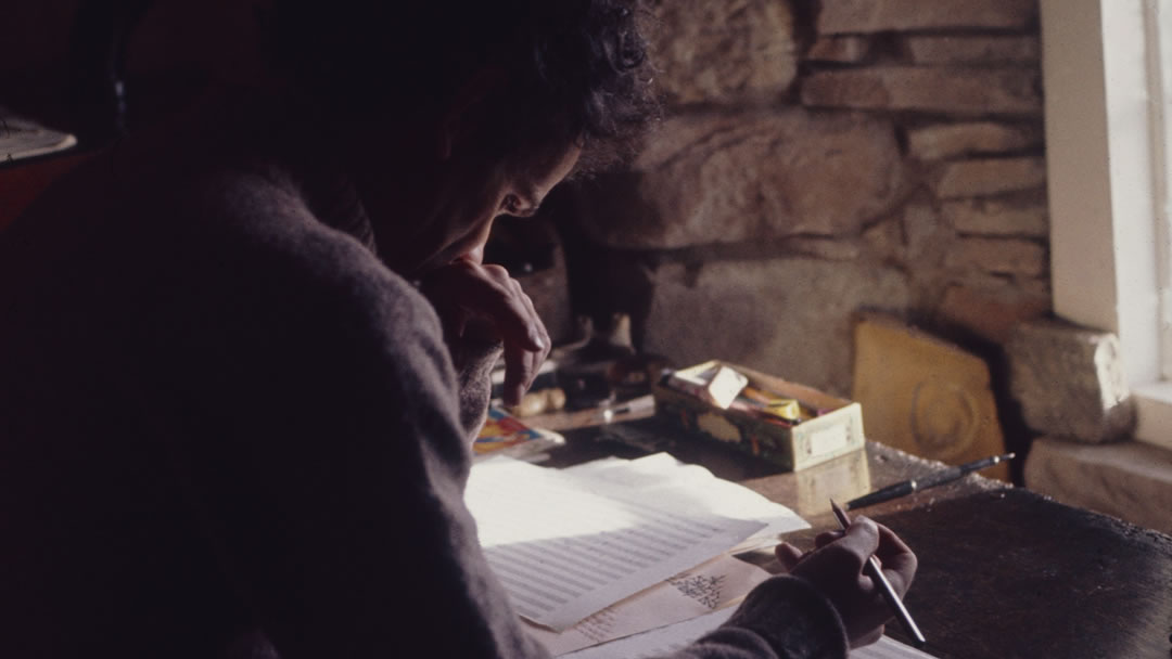 Max composing in his croft in Rackwick, Hoy
