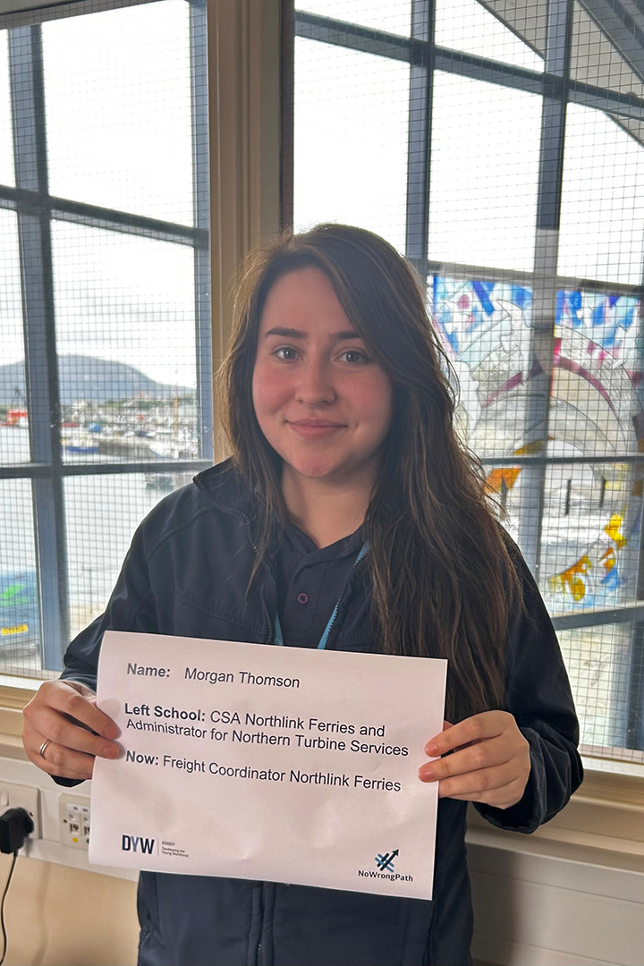 NorthLink Ferries' Freight Co-ordinator, Morgan Thomson, showing her support for #NoWrongPath