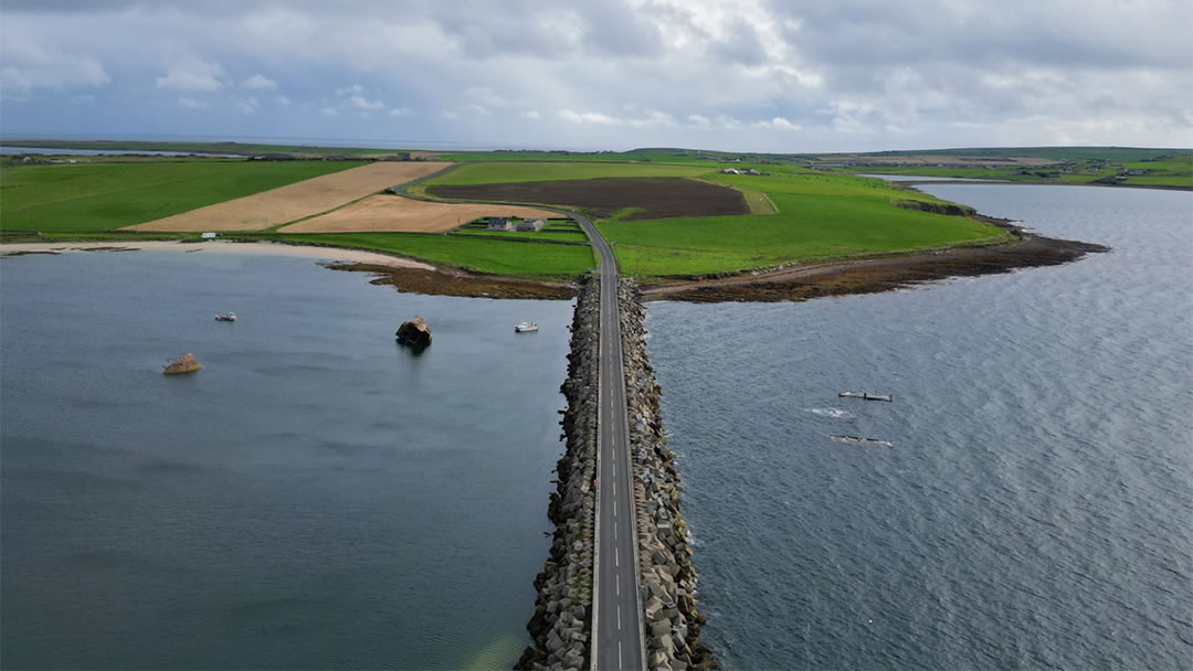 An aerial view of the Chruchill Barriers