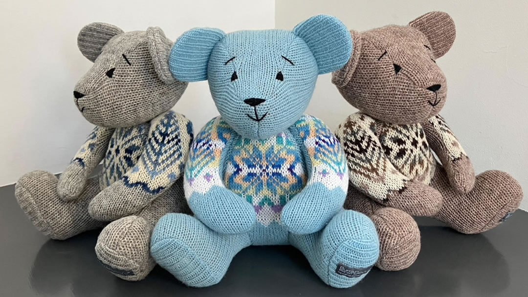 3 Burra Bears made from Fair Isle yoke cardigans in memory of a dear Auntie