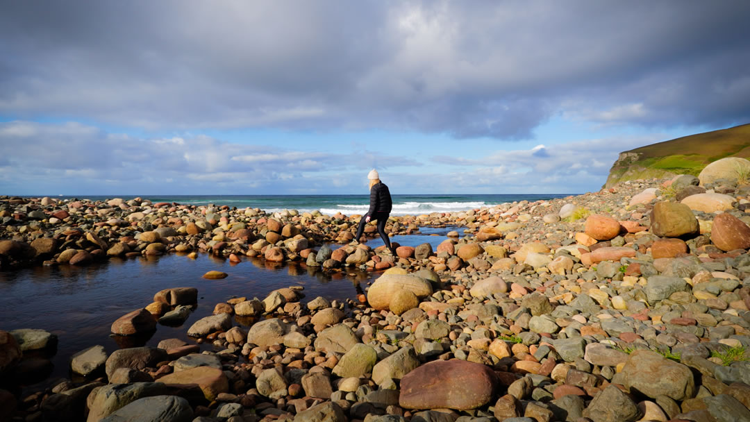 Crossing the burn to reach the sandy area of Rackwick beach