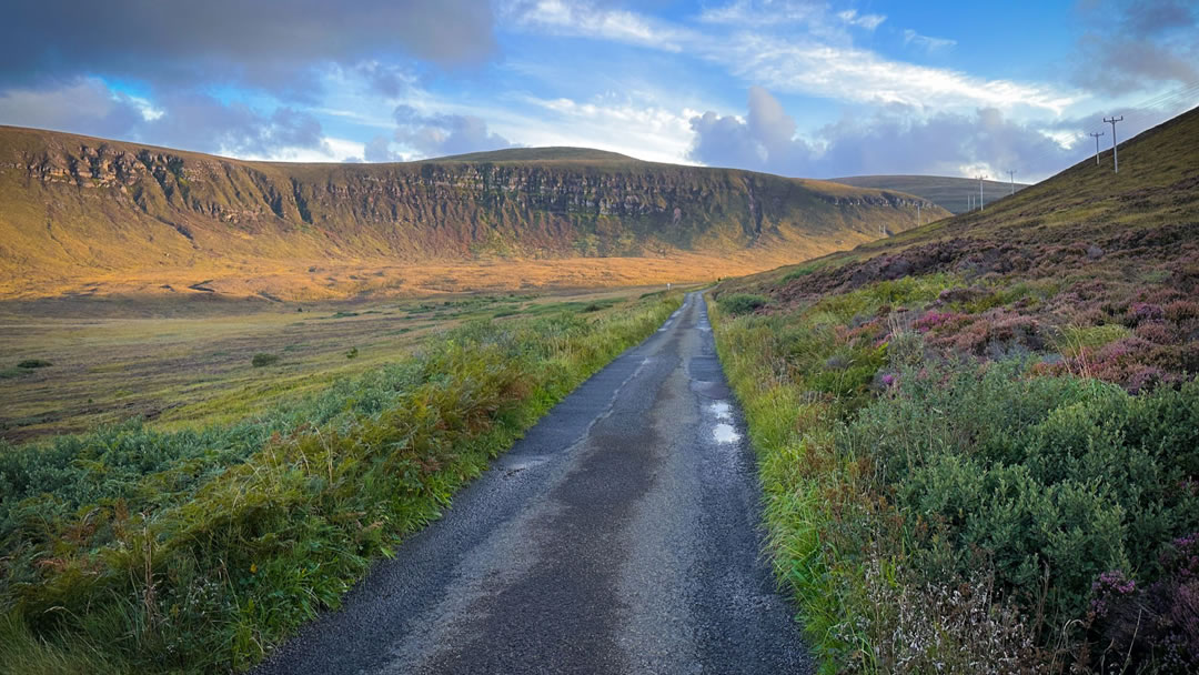 Driving on the single track road to Rackwick