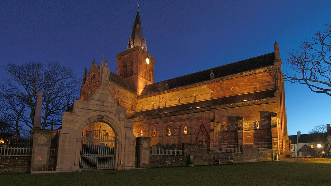 St Magnus Cathedral in Kirkwall at dusk