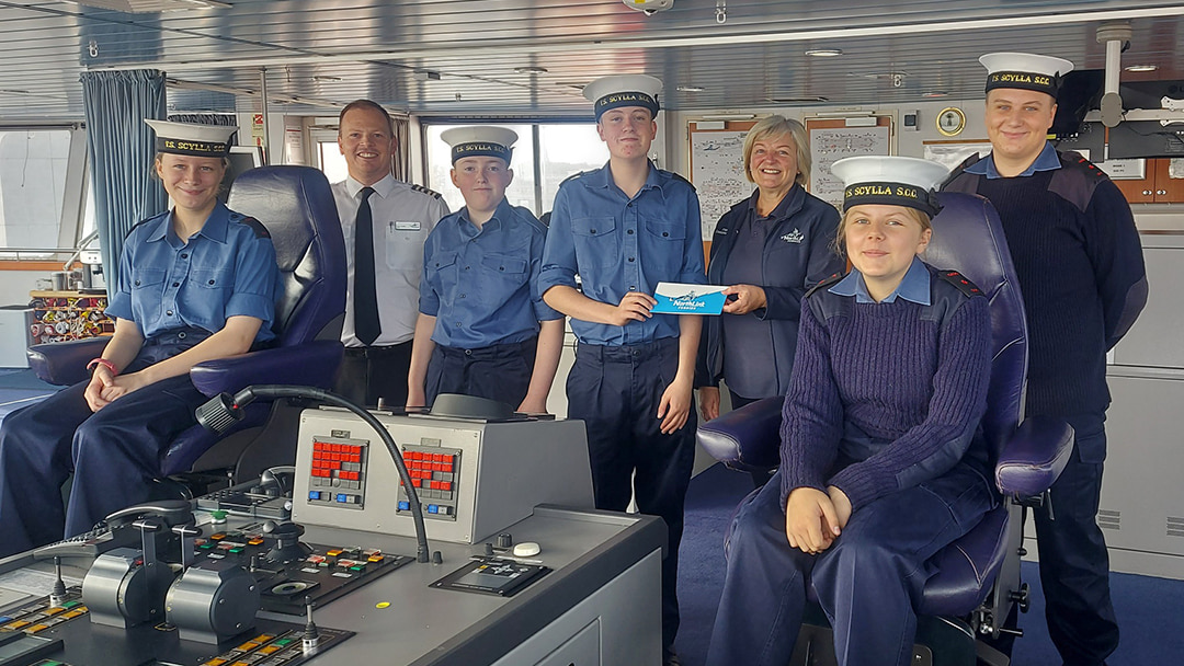 The TS Scylla Sea Cadets enjoying their tour onboard the MV Hjaltland
