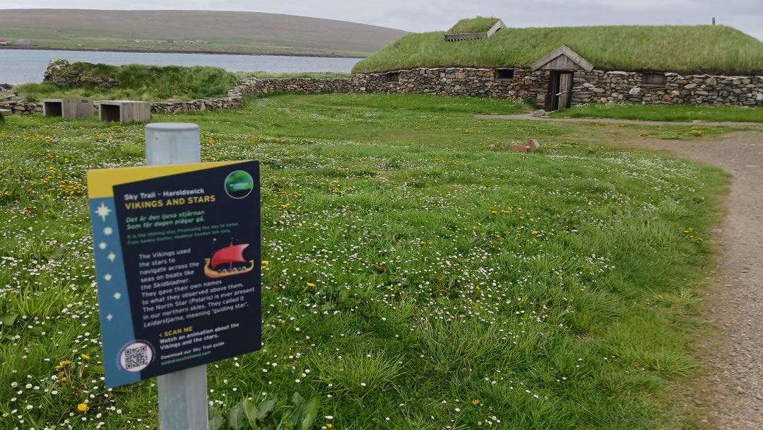 A sky trail stop - How the Vikings navigated using the stars - at the site of a reconstruction Viking longhouse, Unst