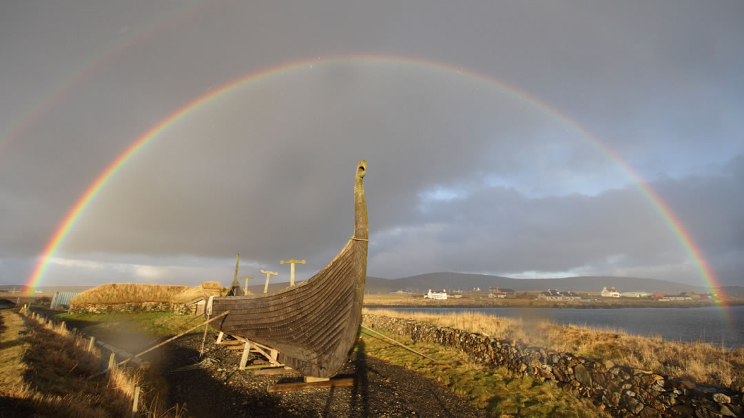 Double Rainbow and Viking Longship, Haroldswick, Unst