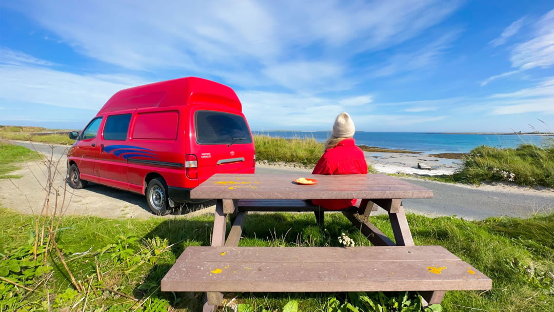 Picnicking by a lovely Westray beach