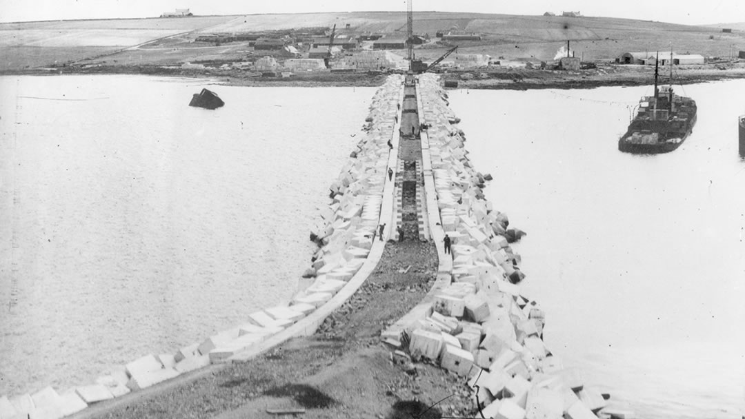 Burray viewed from Glimps Holm with Camp 34 to the left