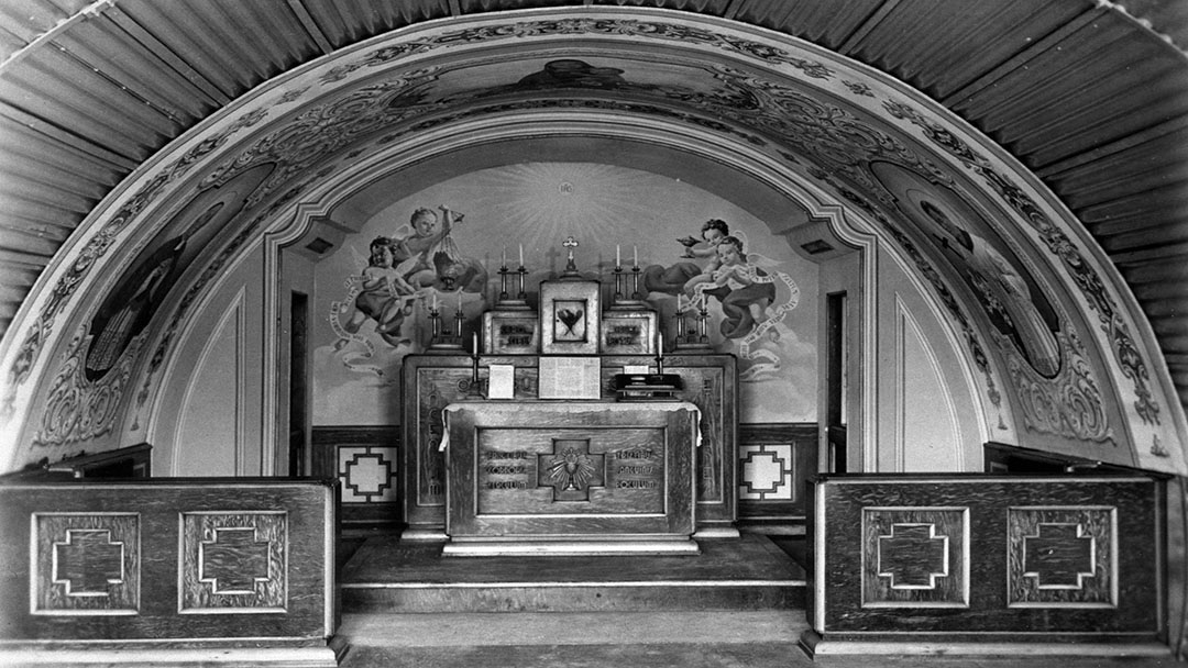 The Camp 34 chapel and alter on Burray in Orkney, designed by Sergeant Giovanni Pennisi