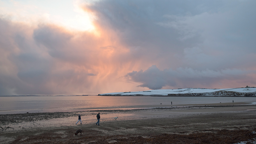 A crisp winter walk along Scapa Beach in Orkney