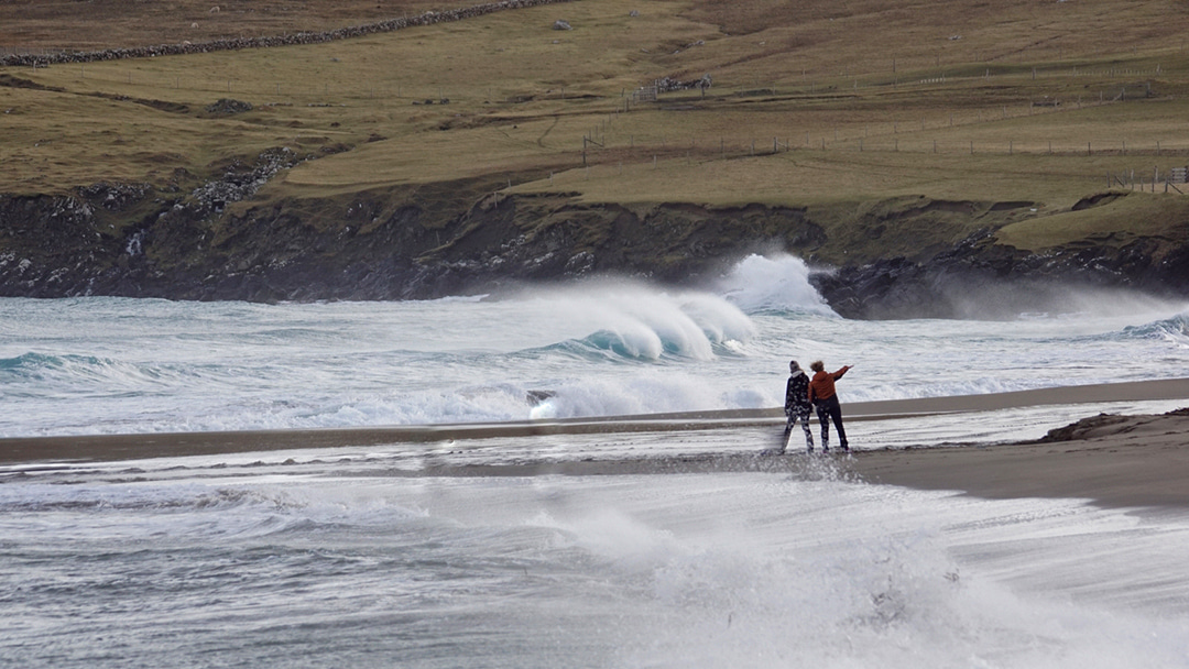 A windy walk on Norwick Beach in Unst, Shetland