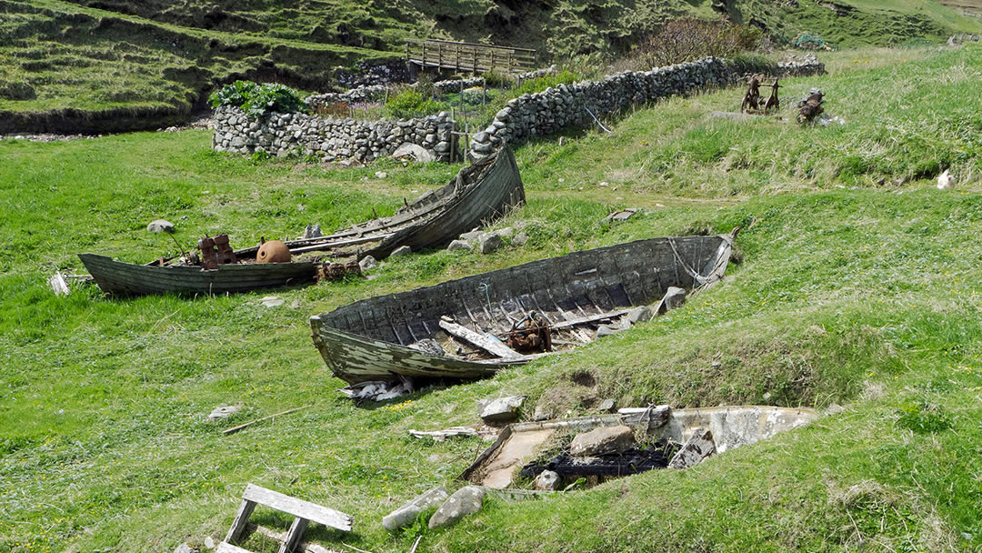 Ruined boats in noosts below Ham, Foula