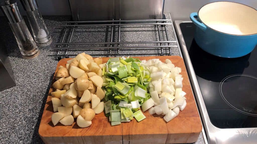 All of the vegetables are chopped and ready to cook