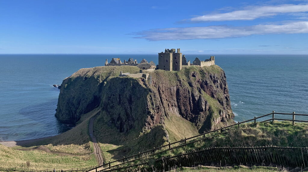 Dunnottar Castle stands imposingly atop a 160-foot-tall rock