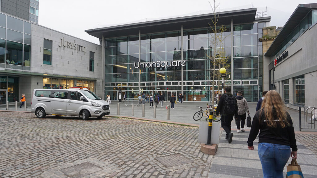 Outside Union Square Shopping Centre in Aberdeen