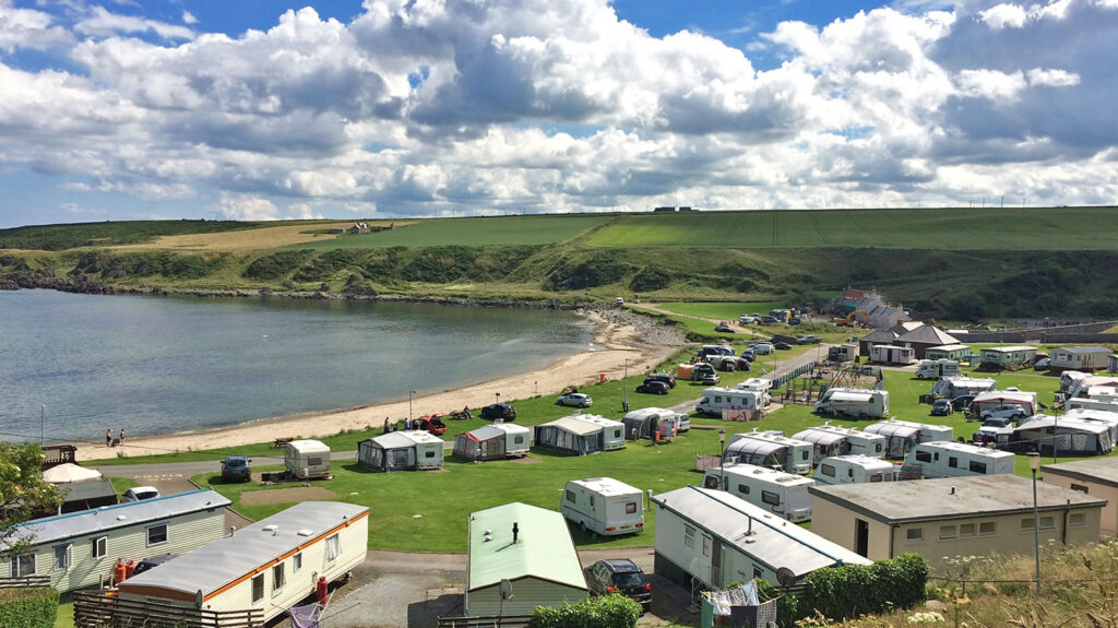 Portsoy Links Caravan Park on the shoreline of the Moray Firth coast