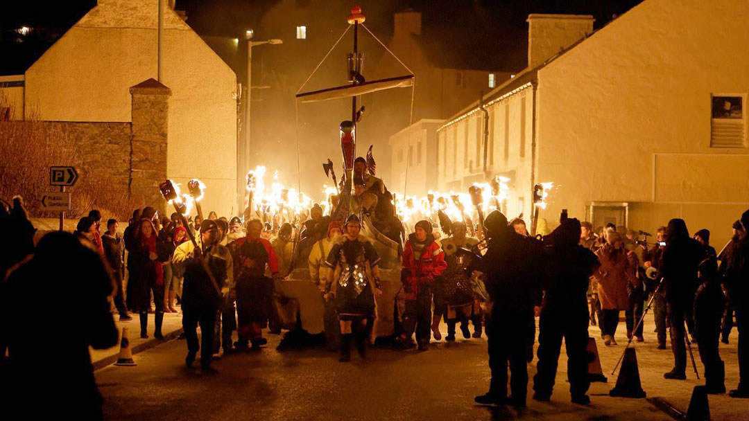 Scalloway Fire Festival Parade through the town