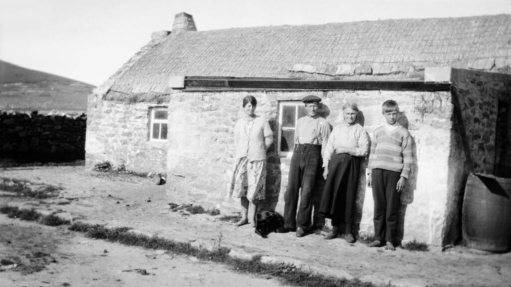 The Gray family outside Daeks, Foula, Shetland