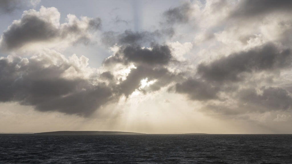 The sky over Green Holms on a trip to Orkney's North Isles