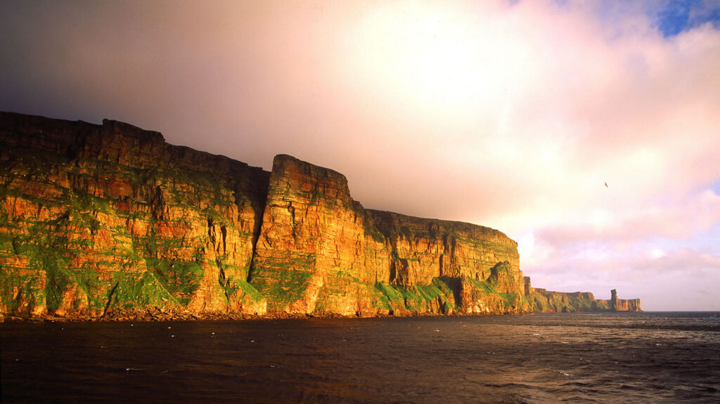 St John's Head and the Old Man of Hoy in Orkney