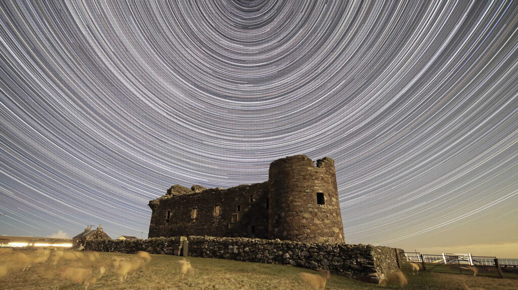 Startrails at Muness Castle in Unst