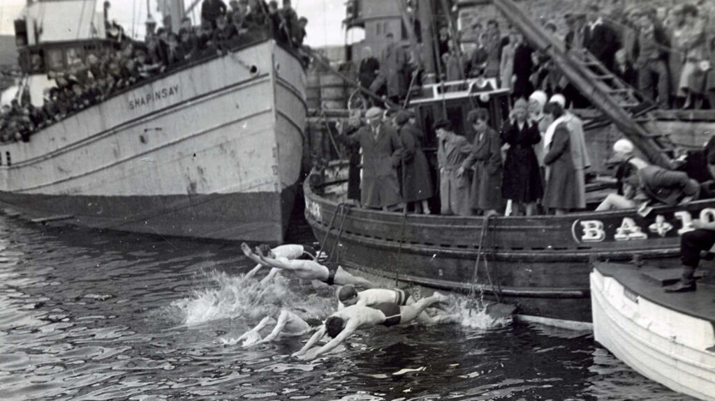 Start of 100yrds freestyle in Kirkwall Basin, 1952