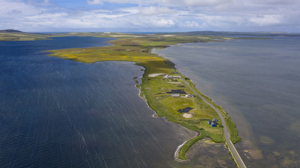 The Ness of Brodgar in the Heart of Neolithic Orkney with the dig site covered over