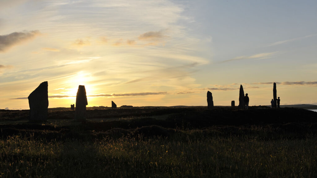 The Ring of Brodgar in Orkney at sunset