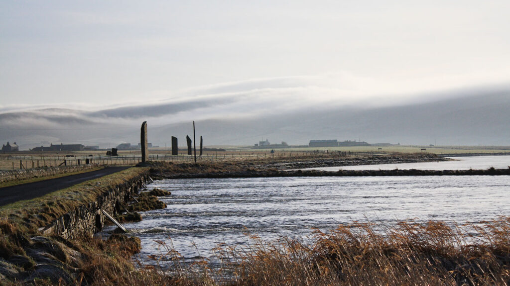 The Standing Stones, the Watchstone and Stenness Loch in Orkney