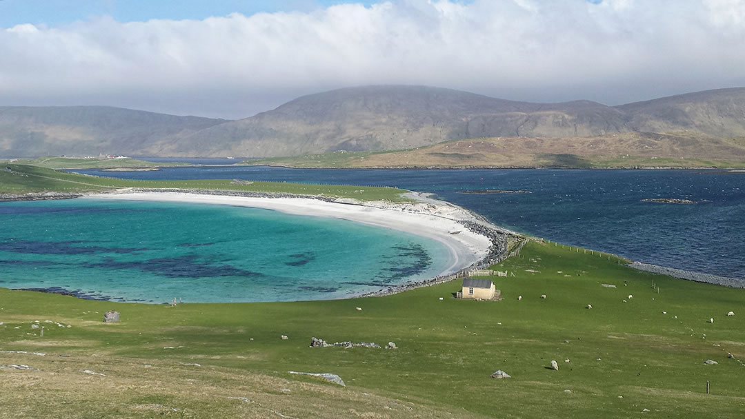 The beautiful white sandy Minn Beach, Shetland