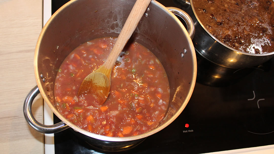 The veg and red wine before adding the oxtail meat and gravy