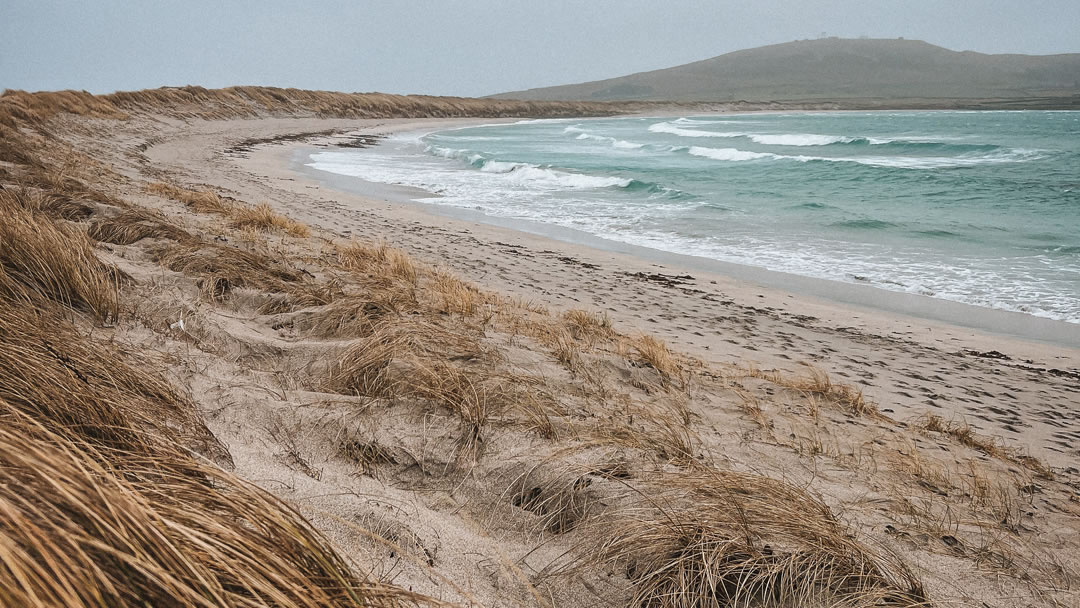 Even on a wild day the beaches are beautiful in Shetland