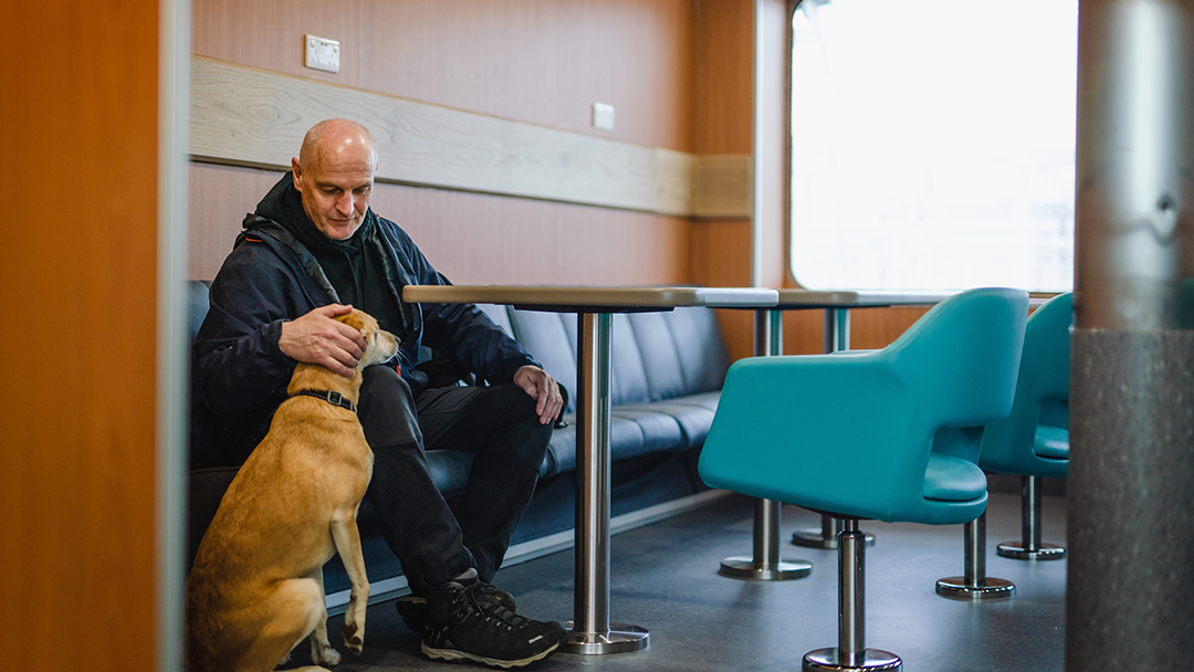 Inside the dog lounge on MV Hamnavoe