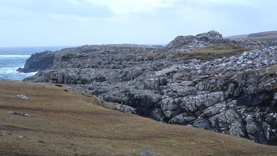 Levenwick Broch in Shetland on a winter day