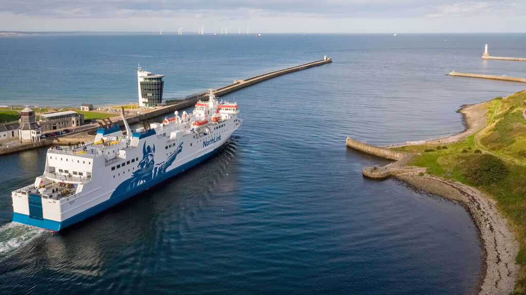 MV Hrossey sailing out of Aberdeen harbour