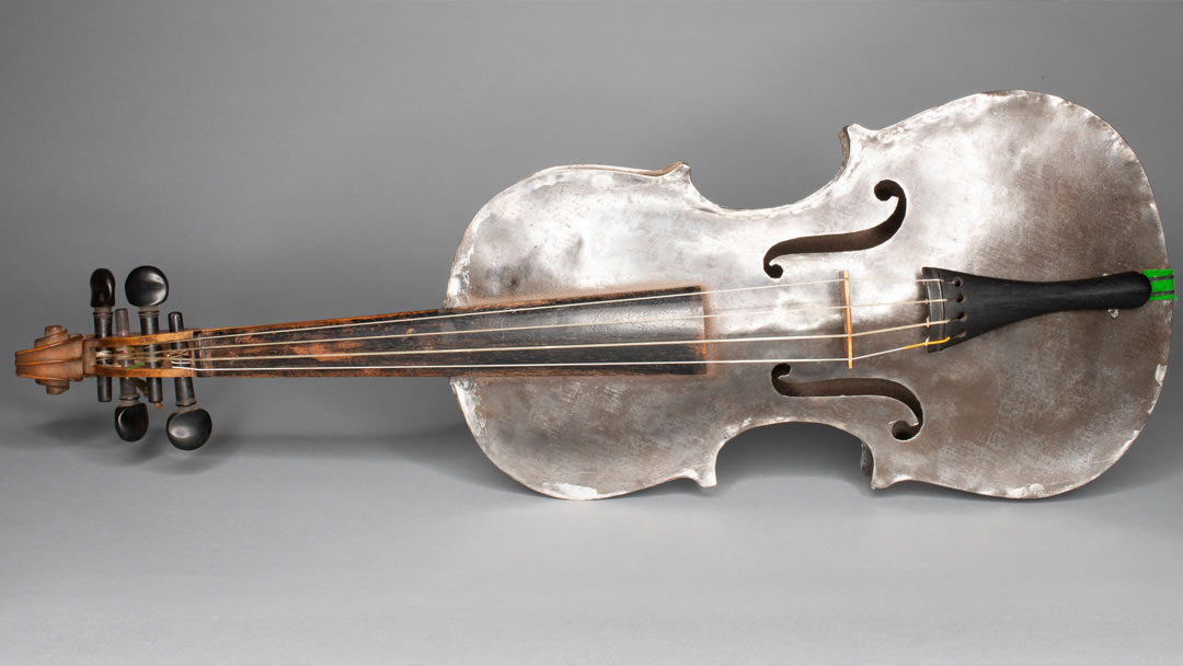 Metal fiddle made by James Scarth Foubister, of Deerness