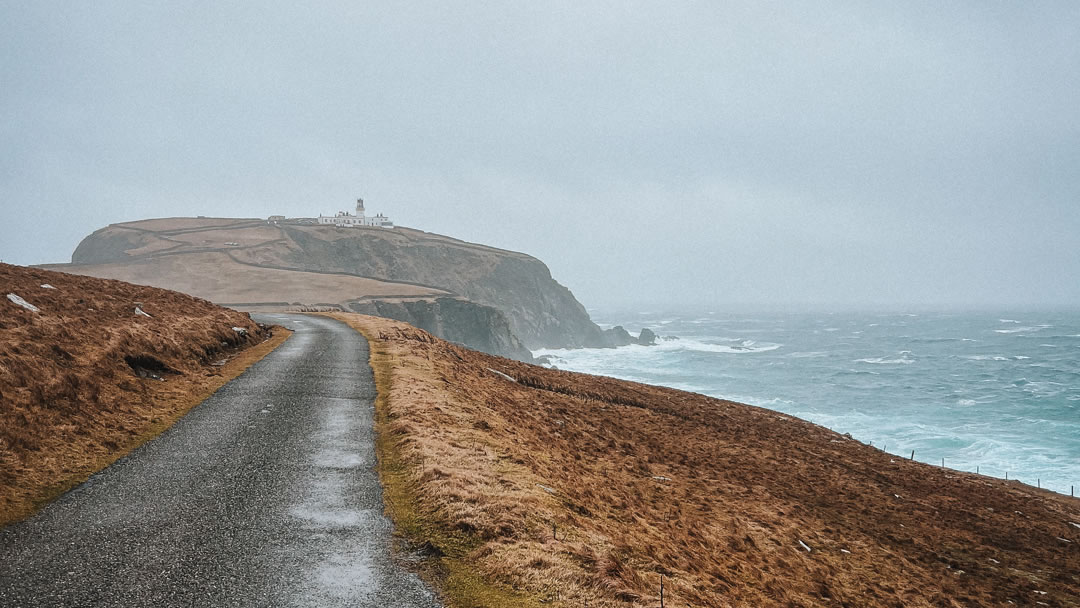 The road to Sumburgh Head Lighthouse and Visitor centre