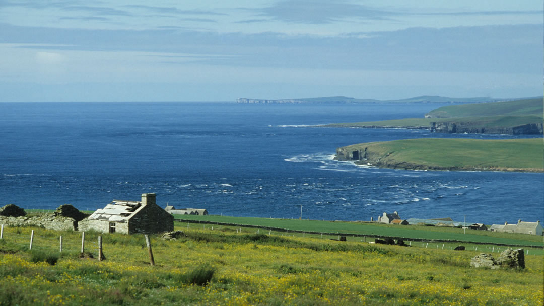 View from Evie overlooking the island of Eynhallow and Rousay beyond