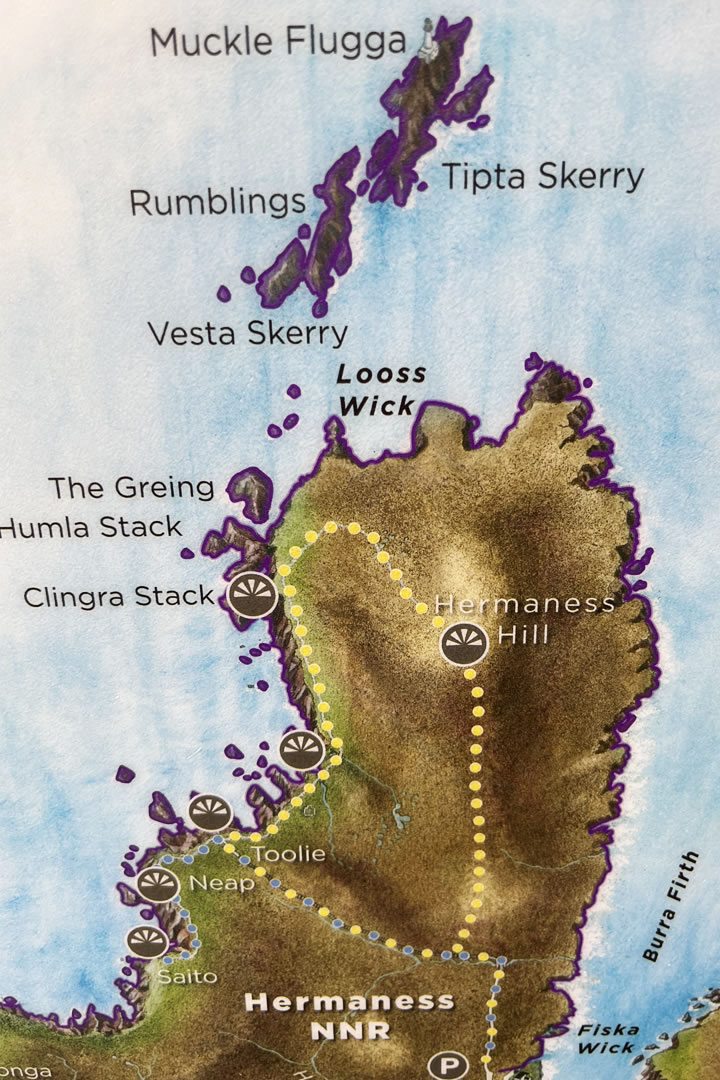 Map of walking route, Hermaness, Shetland