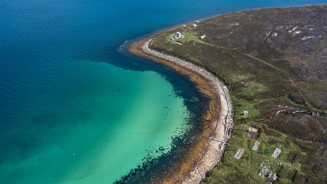 Scad Head coastal defence battery in Hoy from the air