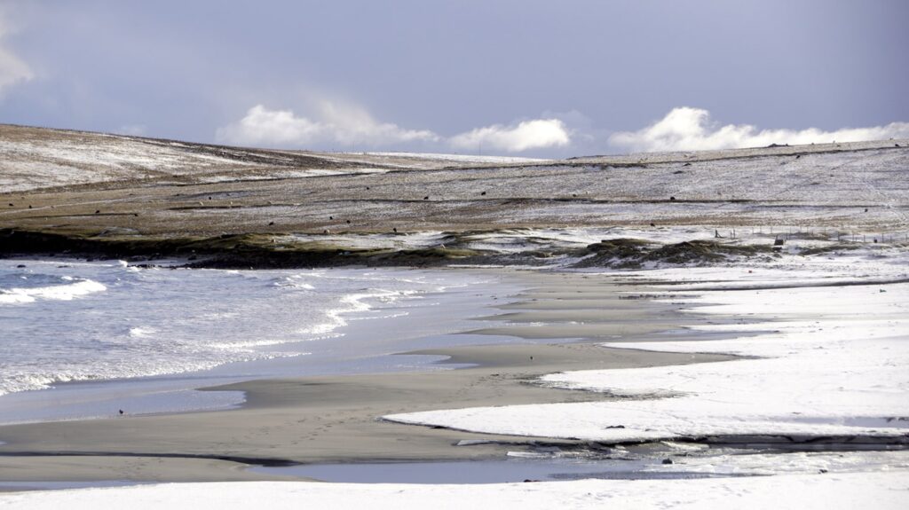 Snow on Easting Beach in Unst, Shetland