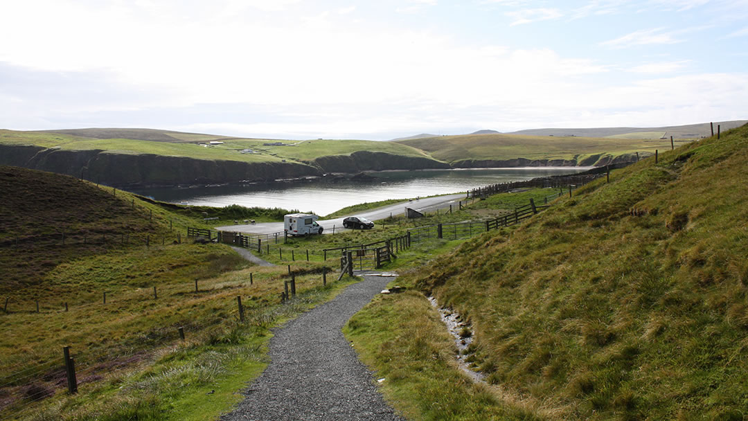 The car park and start of the walk at Hermaness in Unst