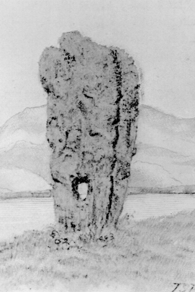 An artists depiction of the Odin Stone in Orkney
