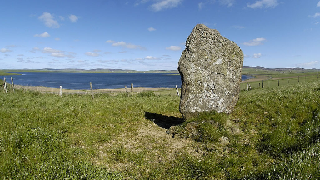 The Deepdale Stone overlooking the Loch of Stenness in Orkney