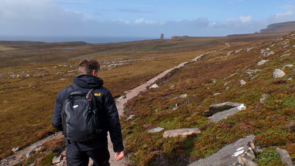 Robin hiking in Hoy