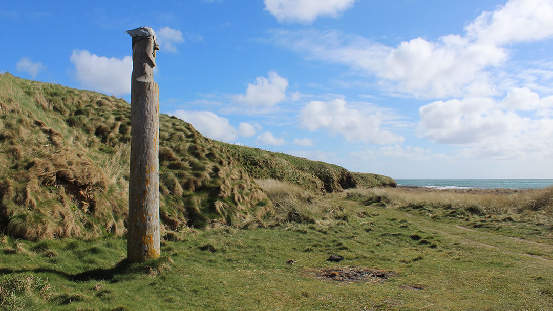 The Viking totem pole at Barrier number 4, created by Willie Watt as "a bit of fun"