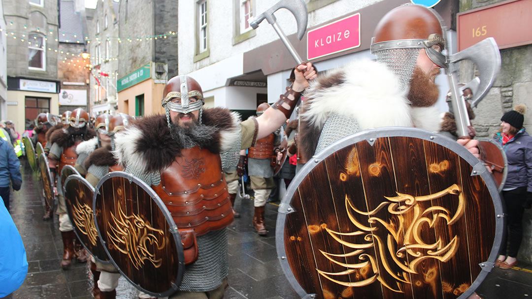 Up Helly Aa procession through Lerwick in the morning